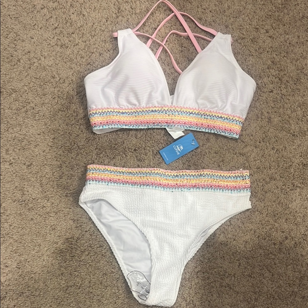CUPSHE White Bikini with Multicolor Trim